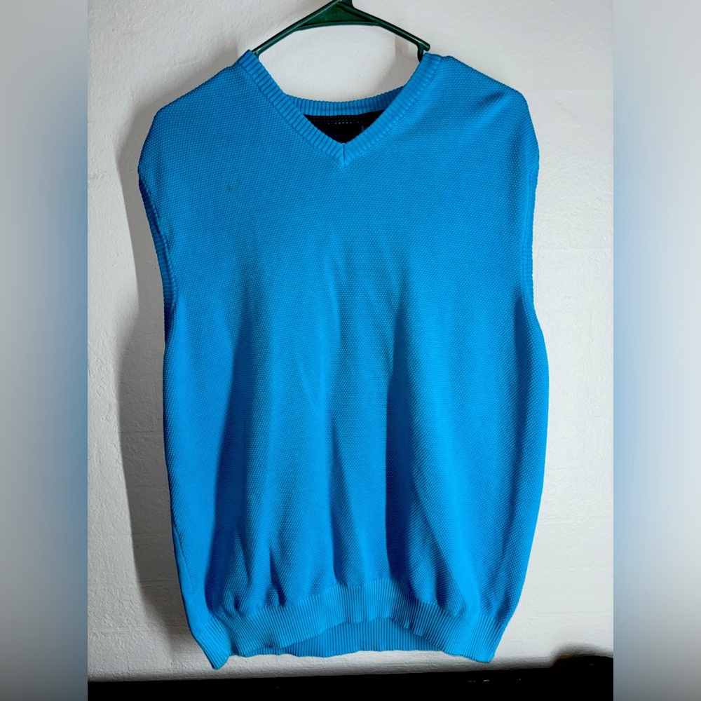 Charleston Threads Mens XL Solid Turquoise Cotton Sleeveless VNeck Sweater Vest